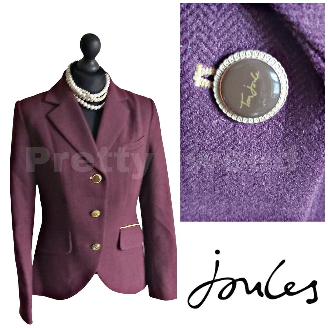 Joules Tweed Jacket 100 Wool Fitted Burgundy Jacket Size 12 PrettyTweed