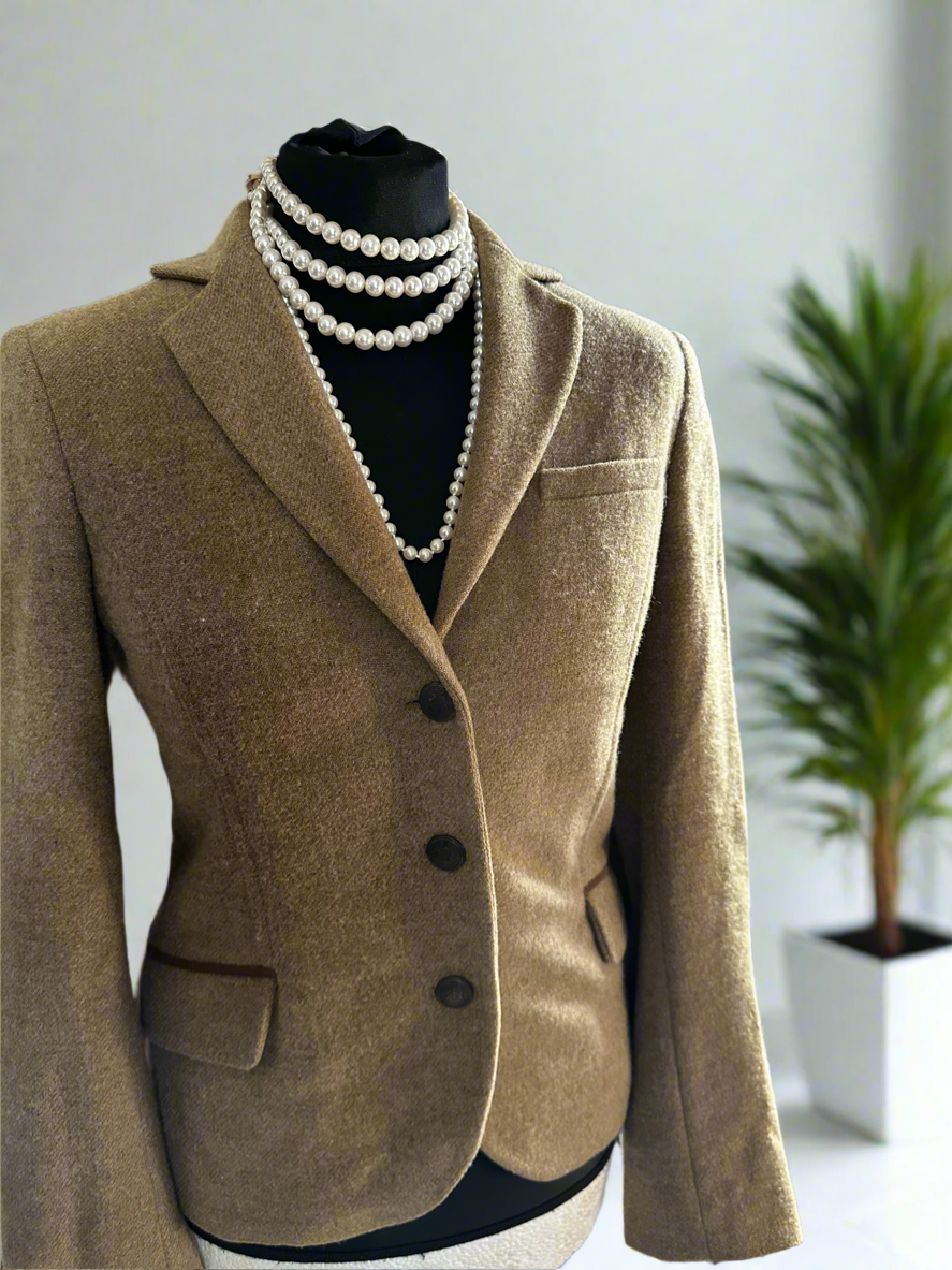 Ladies Massimo Dutti Camel Tweed Jacket UK 10