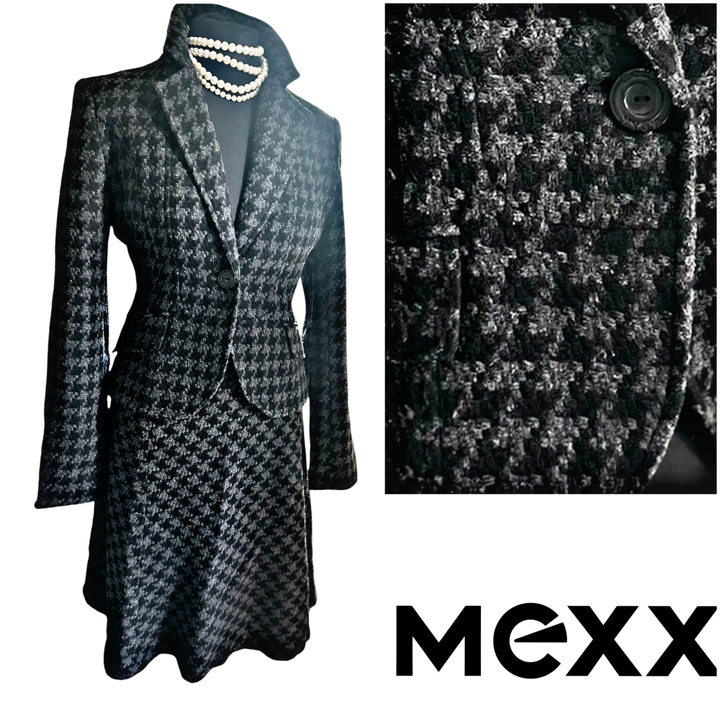 Ladies Mexx check Tweed Skirt Suit UK Size 12