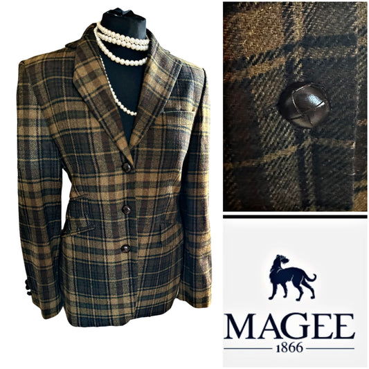 Ladies Magee 100% Wool Check Tweed Jacket UK Size 12