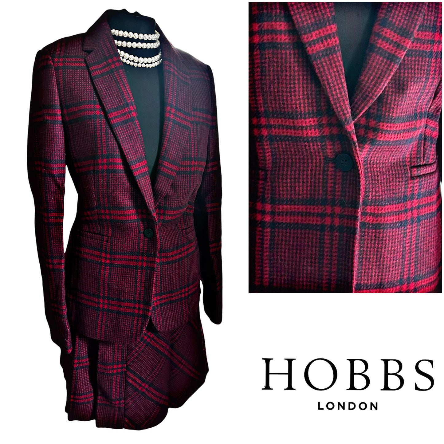 Hobbs New Tweed Burgundy Skirt Suit UK Size 10