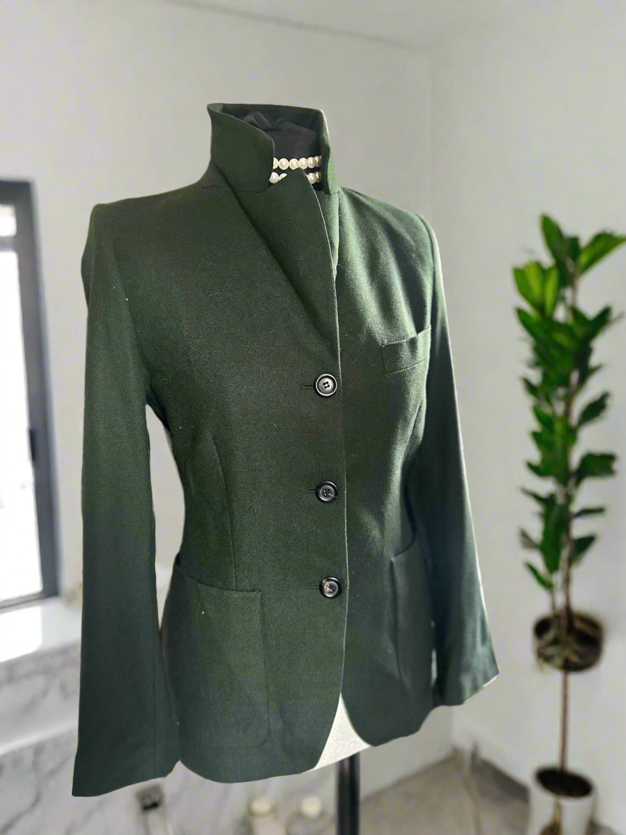 Ladies Green Victor Victoria 100% Camel Jacket UK Size 8