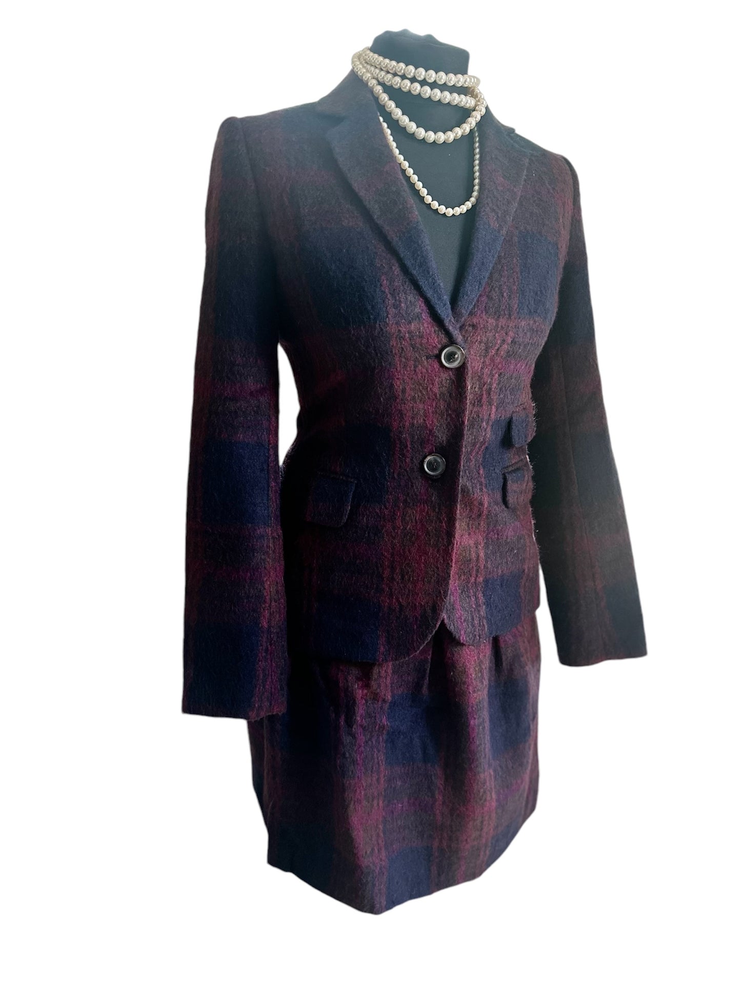 Ladies Jigsaw 100% Wool check tweed Skirt suits UK Size 8