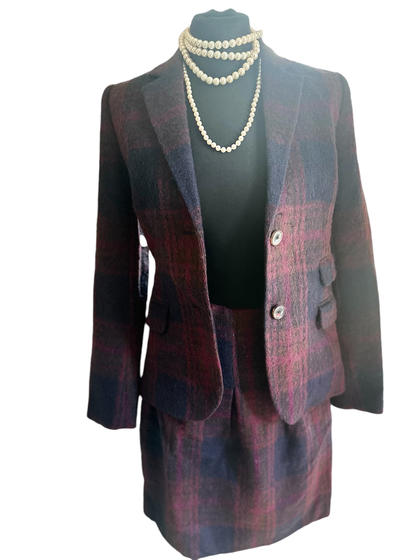 Ladies Jigsaw 100% Wool check tweed Skirt suits UK Size 8