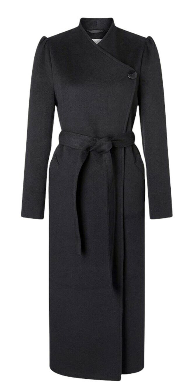 NEW Monsoon Black Military Maxine Long Coat  with Wrap belt UK  Size 16