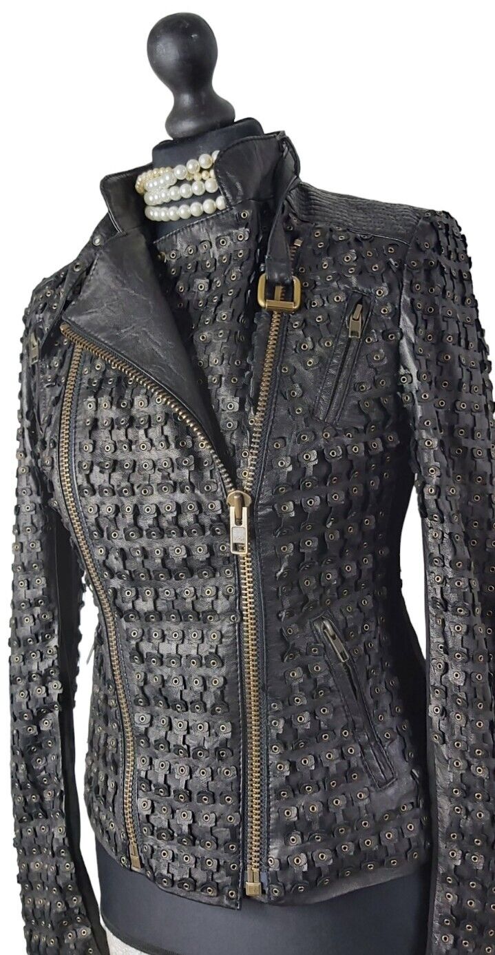 NEW TAGS Ladies Catherine Malandrino 100% Leather Biker  Jacket US, UK 8