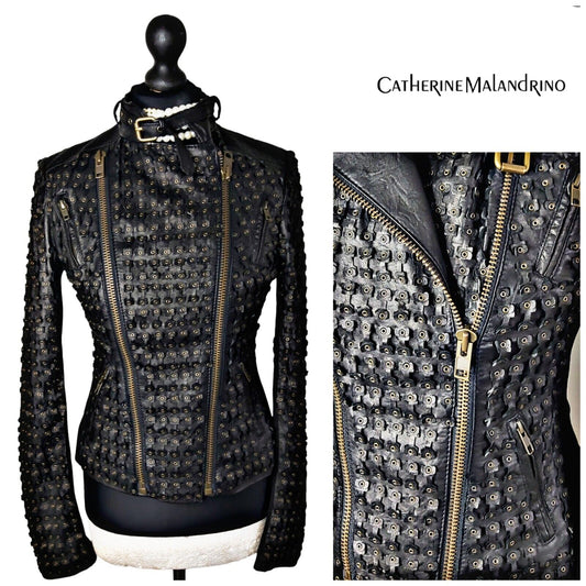 NEW TAGS Ladies Catherine Malandrino 100% Leather Biker  Jacket US, UK 8