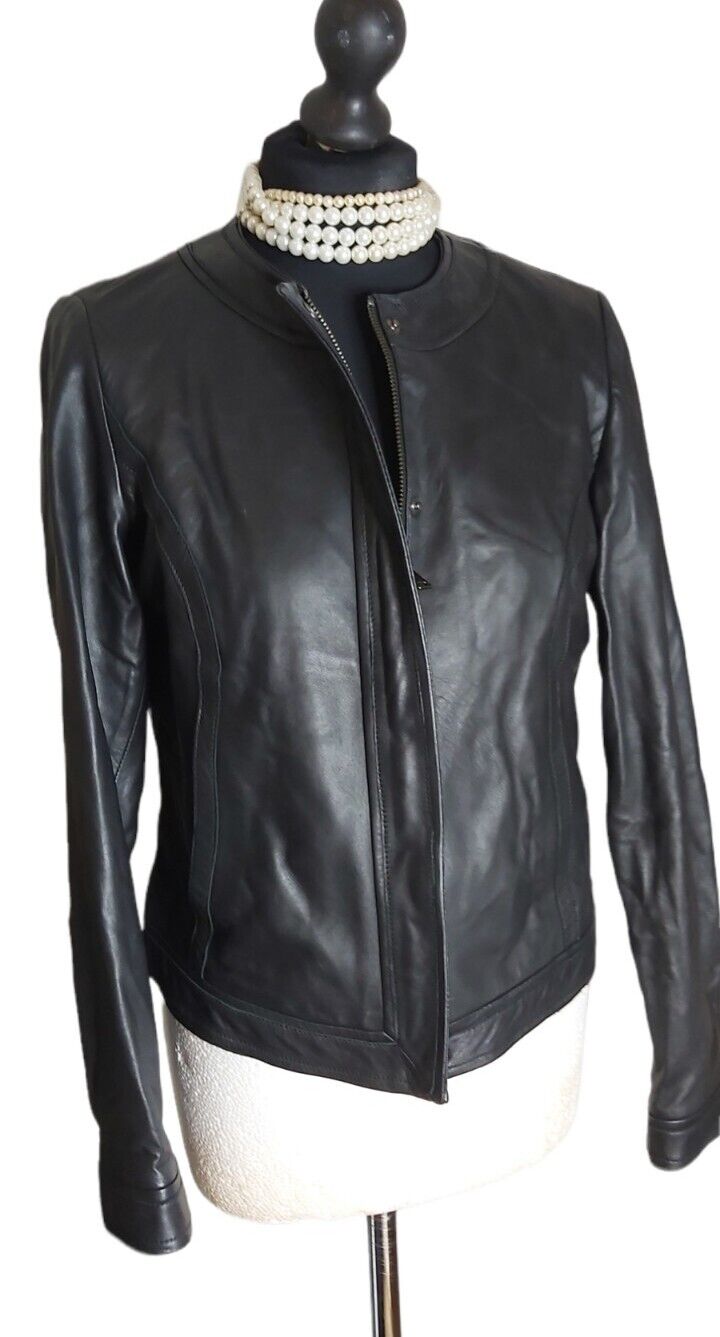 Jaeger 100% Leather Soft Black Leather Jacket UK 12