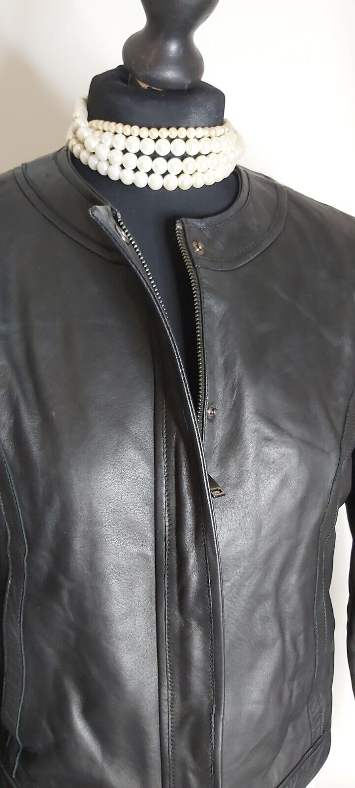 Jaeger 100% Leather Soft Black Leather Jacket UK 12