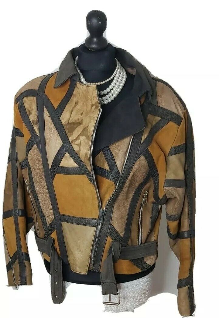 Ladies 100% leather Check  Rosa Cuir  Jacket  Coat Size M