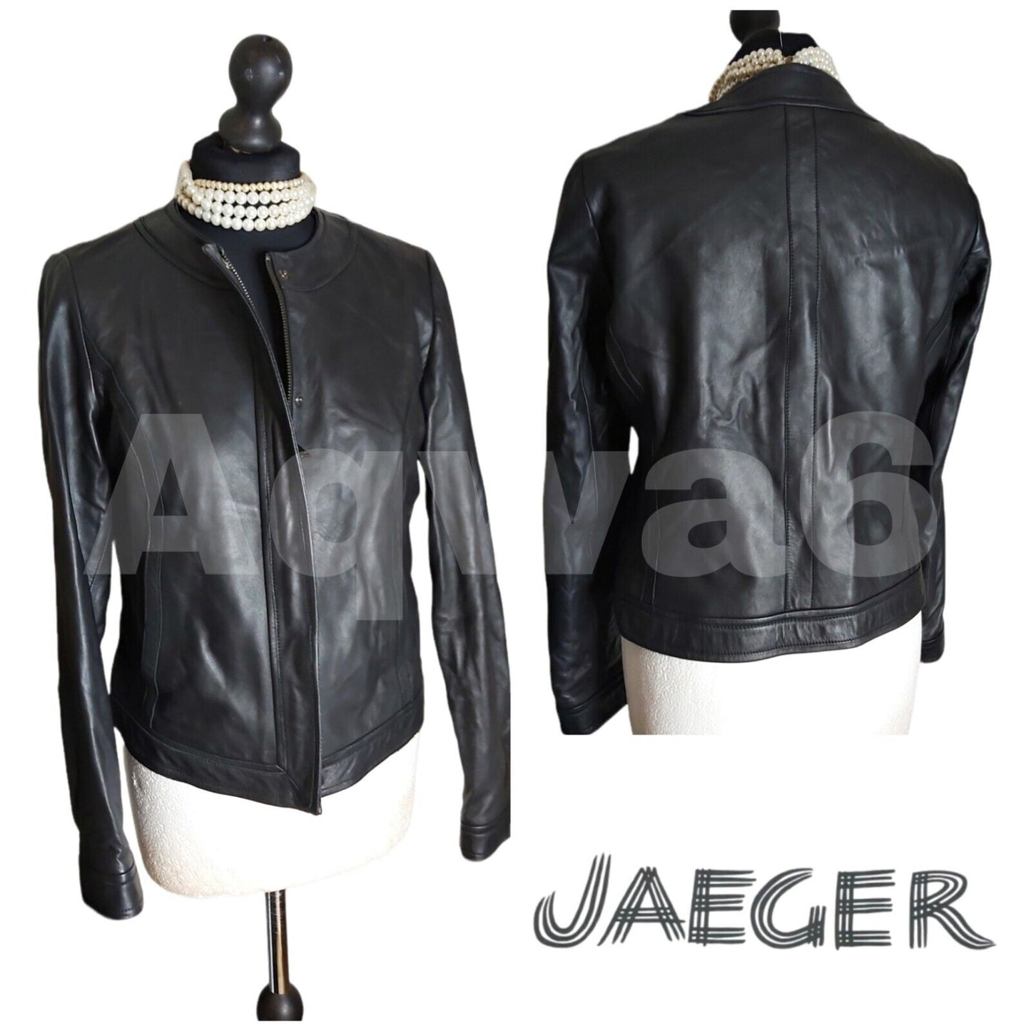 Jaeger 100% Leather Soft Black Leather Jacket UK 12