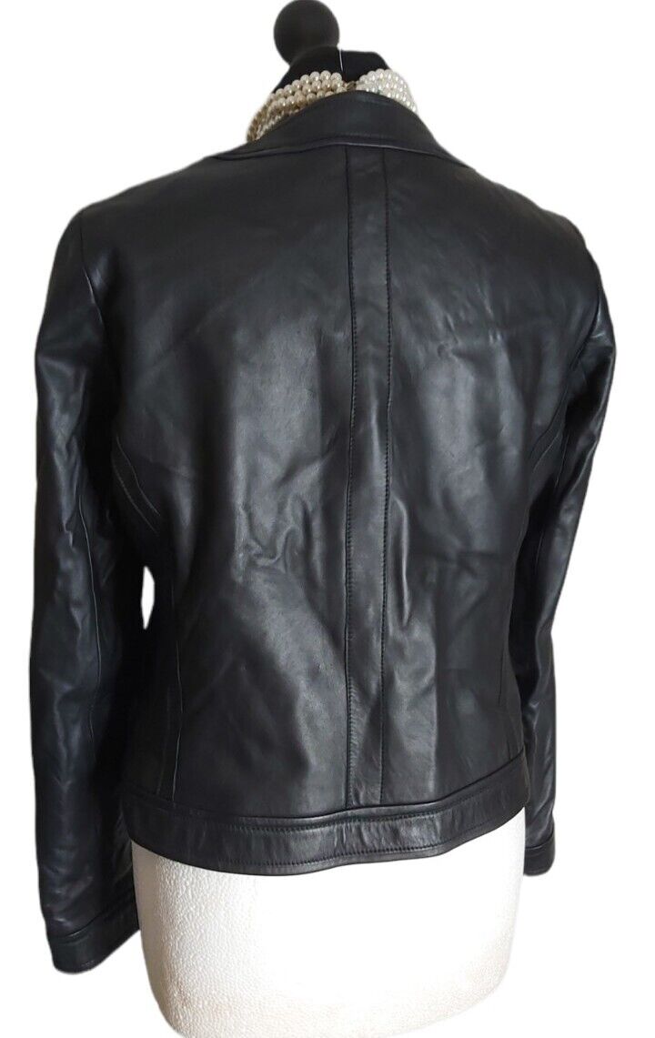 Jaeger 100% Leather Soft Black Leather Jacket UK 12