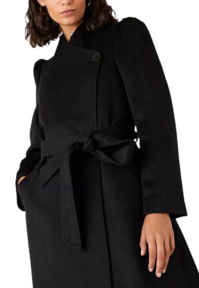 NEW Monsoon Black Military Maxine Long Coat  with Wrap belt UK  Size 16