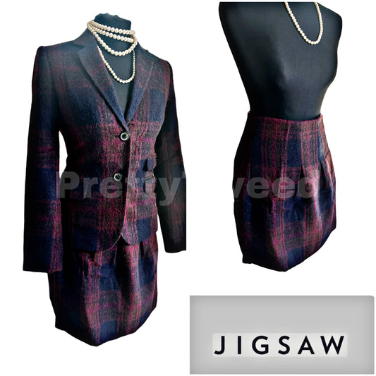 Ladies Jigsaw 100% Wool check tweed Skirt suits UK Size 8