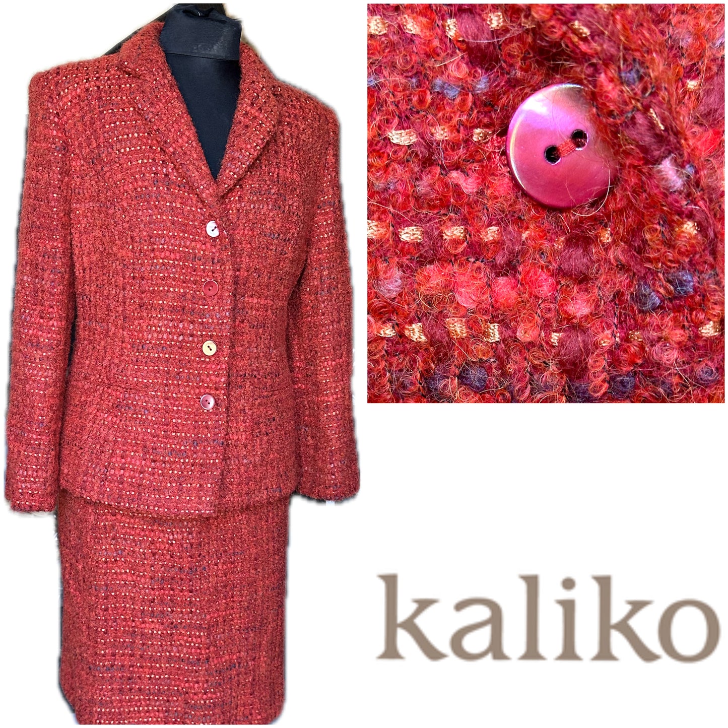 New Kaliko Boucle Tweed Skirt Suit UK Size 10