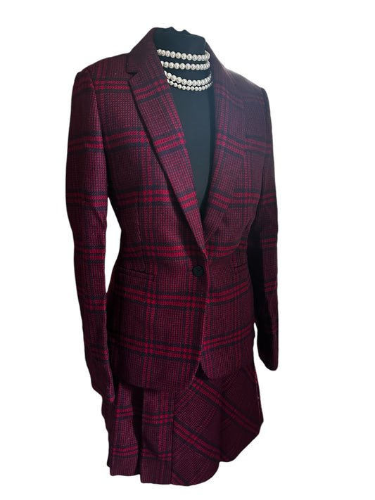 Hobbs New Tweed Burgundy Skirt Suit UK Size 10