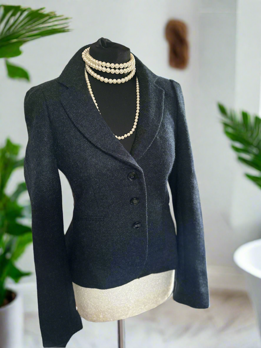 Ladies Hobbs fitted jacket 100%  wool Tweed Navy Jacket