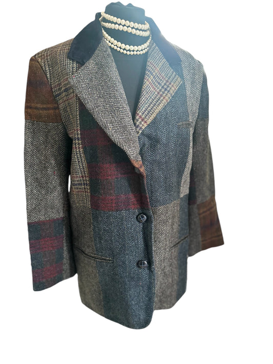 Ladies check Tweed Vintage patchwork coat uk size 10