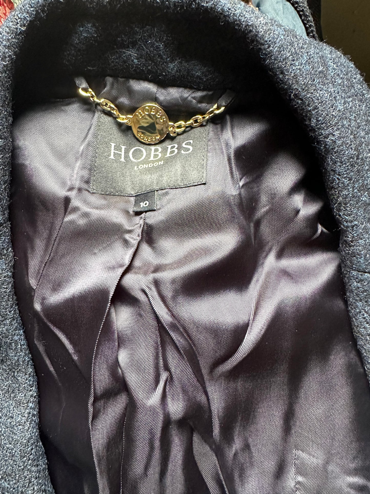 Ladies Hobbs fitted jacket 100%  wool Tweed Navy Jacket