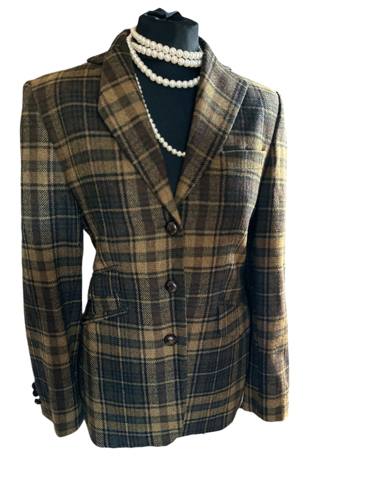 Ladies Magee 100% Wool Check Tweed Jacket UK Size 12