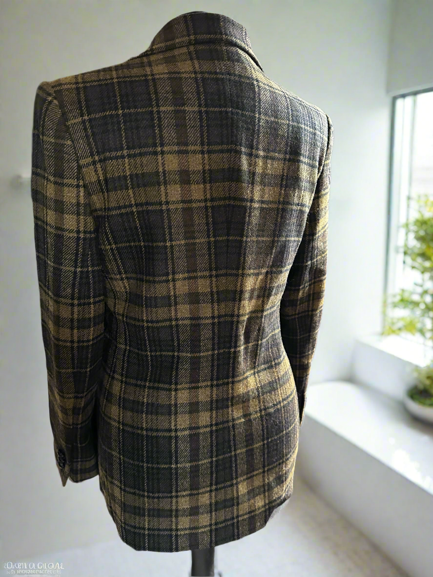 Ladies Magee 100% Wool Check Tweed Jacket UK Size 12