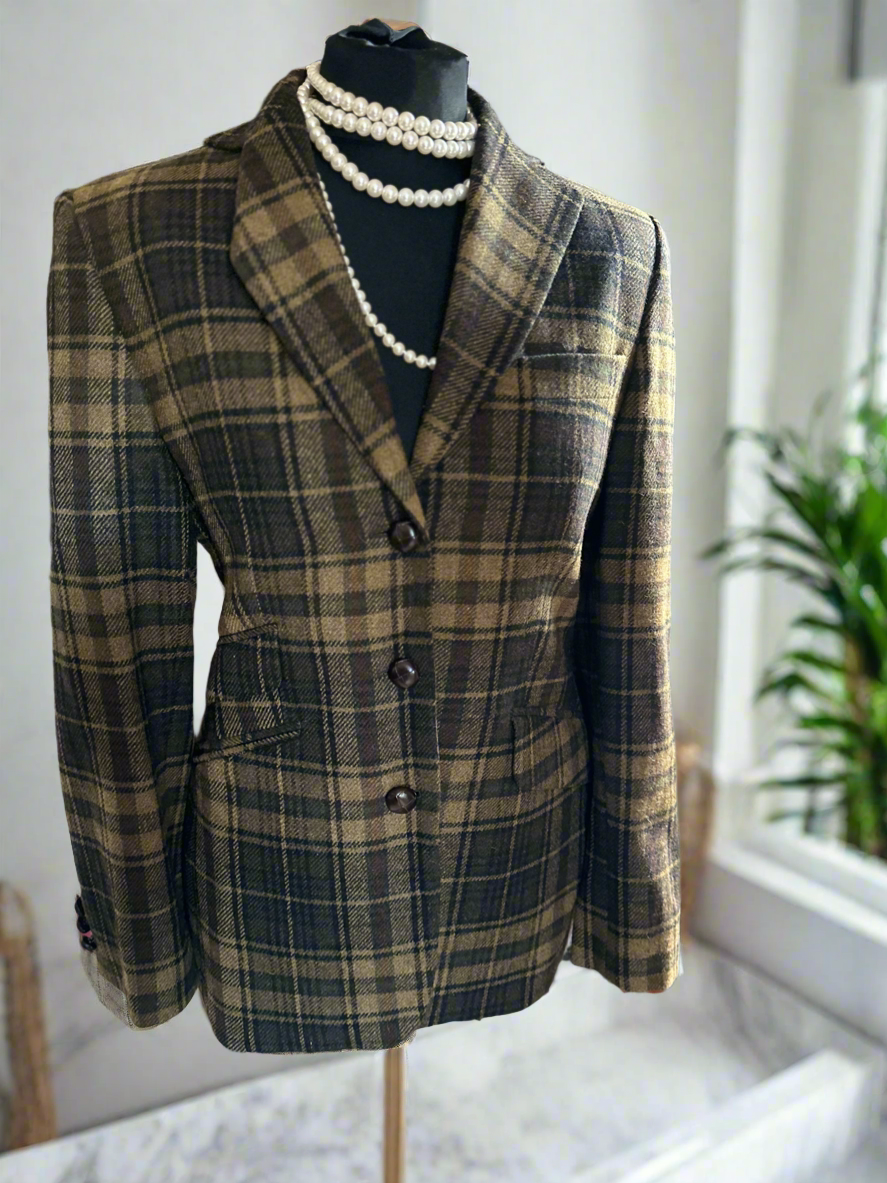 Ladies Magee 100% Wool Check Tweed Jacket UK Size 12