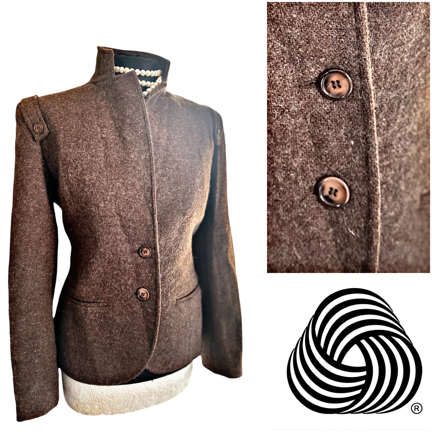 Ladies Vintage 100% Wool Brown  Tweed Jacket size 10