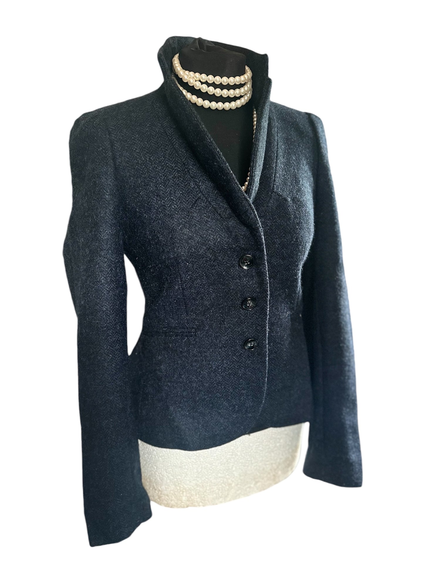 Ladies Hobbs fitted jacket 100%  wool Tweed Navy Jacket