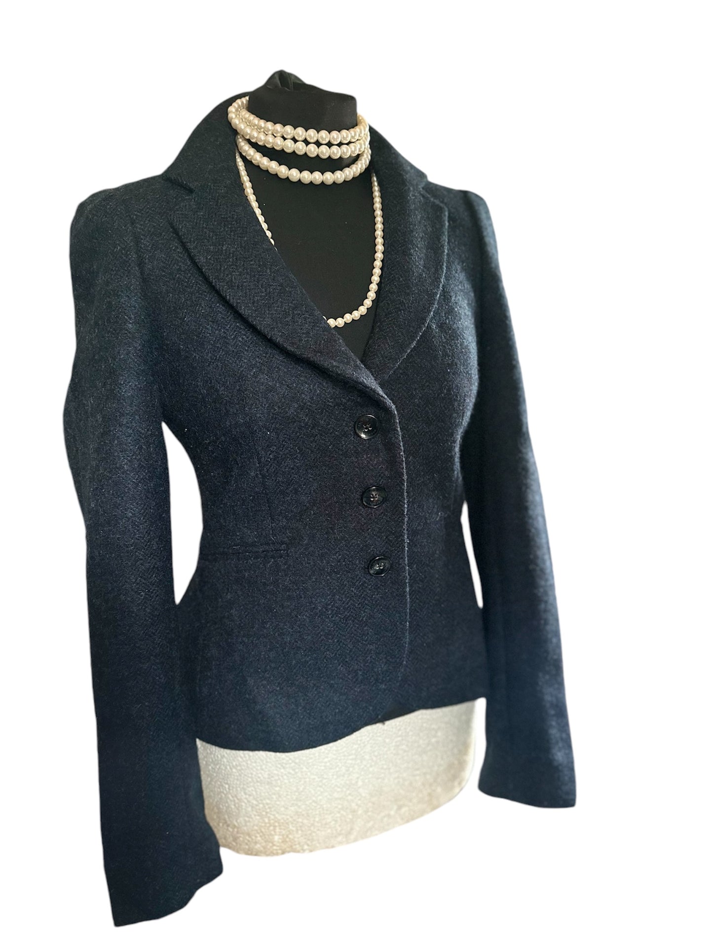 Ladies Hobbs fitted jacket 100%  wool Tweed Navy Jacket