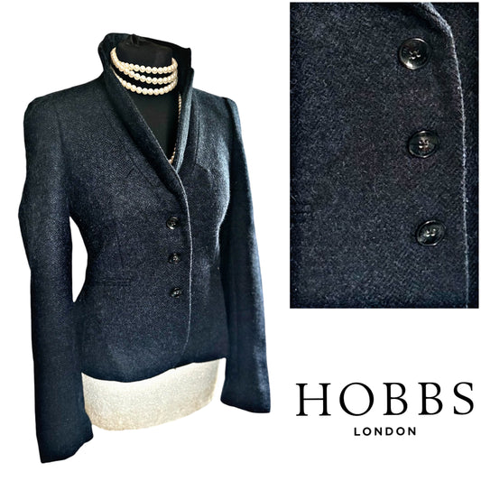 Ladies Hobbs fitted jacket 100%  wool Tweed Navy Jacket