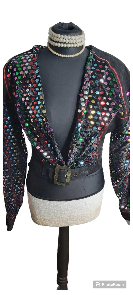 Ladies Vintage Prestige Sequin Black Suede leather jacket size 8