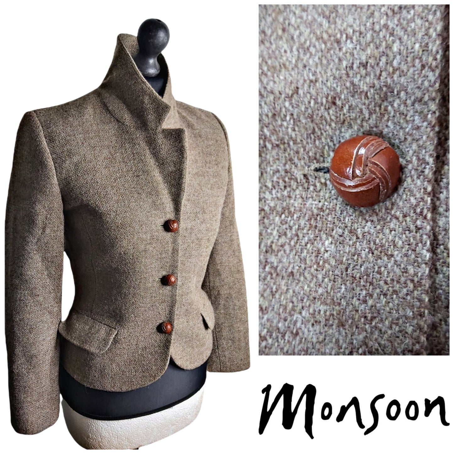 Monsoon vintage country jacket brown/camel tweed jacket  UK size 8