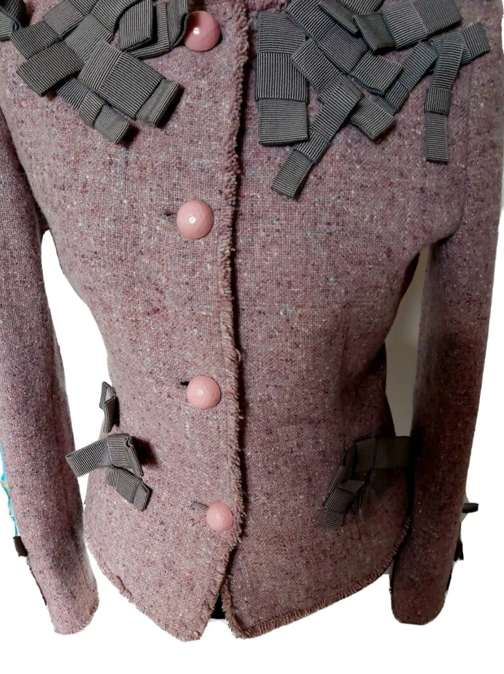 Ladies Moschino 100% Wool  Tweed pink Liliac purple tweed Suit UK Size 12