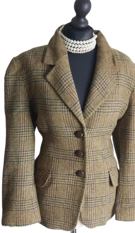 Ladies Mulberry 100% Wool Tweed check Blazer tweed Jacket UK 14