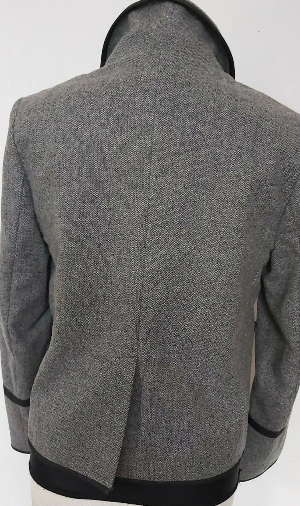 Whistles 100% Leather Wool Grey Tweed Jacket UK Size 12.