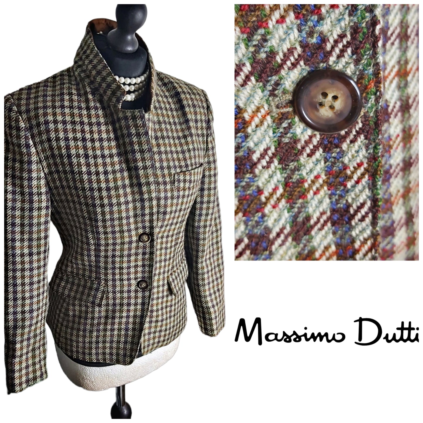 Massimo Dutti 100% Wool Tweed Blazer Jacket Coat UK Size 10