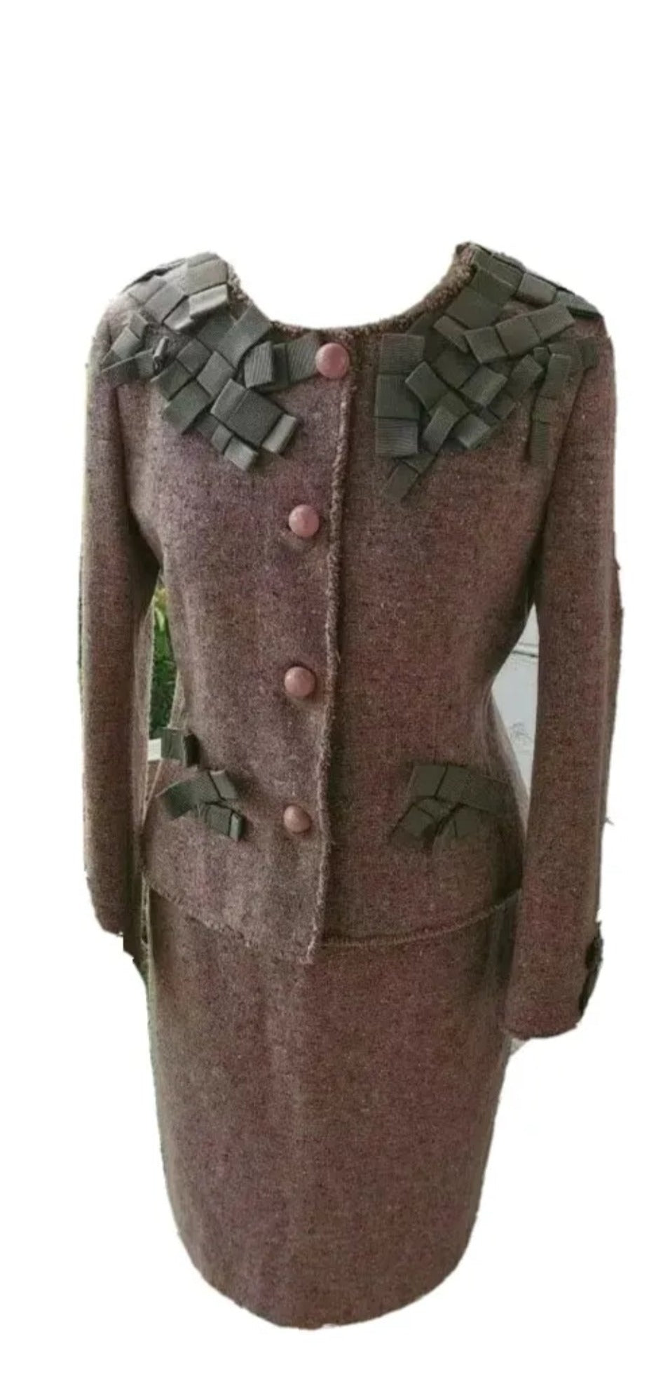 Ladies Moschino 100% Wool  Tweed pink Liliac purple tweed Suit UK Size 12