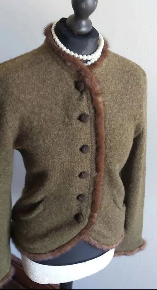 Ladies Mirabell Salzburg Vintage  Wool Fur trim Cardigan Jacket UK 8/10.