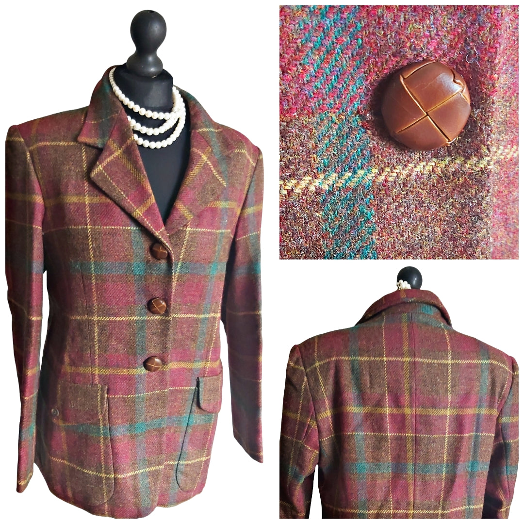 BRIAN TUCKER of Dublin, Fitted Ladies Burgundy Tweed Jacket, Blazer, Size UK 10