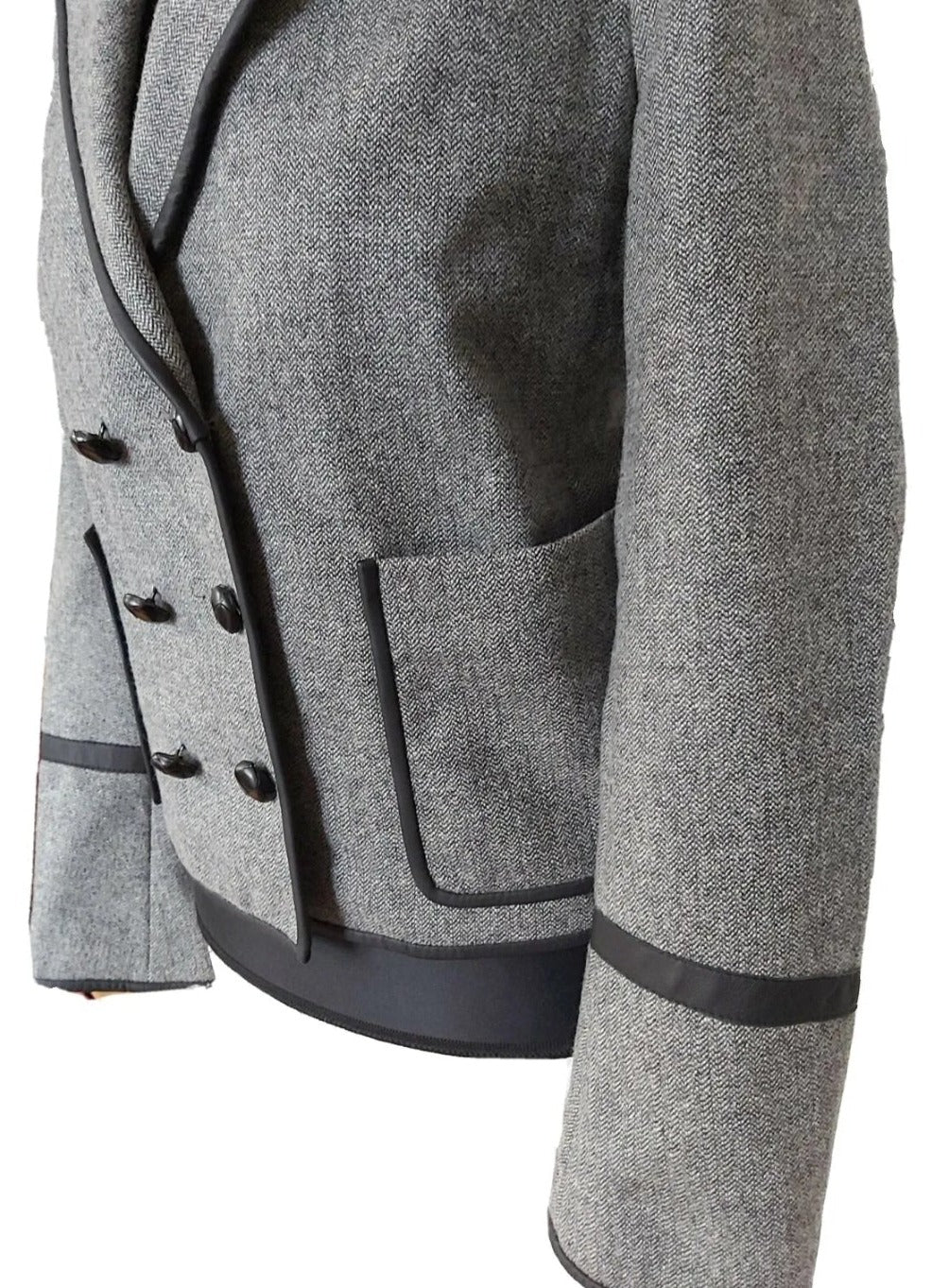 Whistles 100% Leather Wool Grey Tweed Jacket UK Size 12.