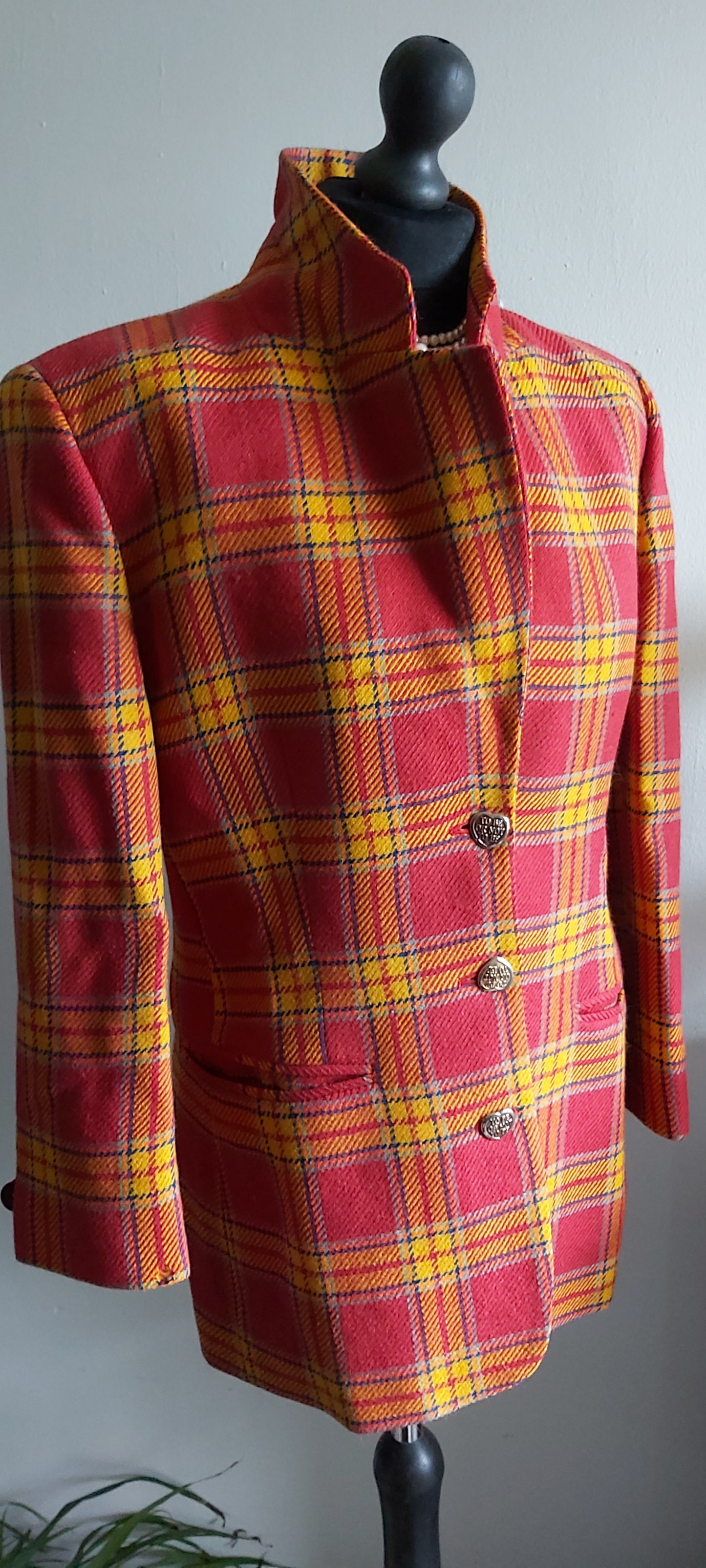 Ladies 100% Wool Tweed Check Iceberg Blazer Jacket Size 14