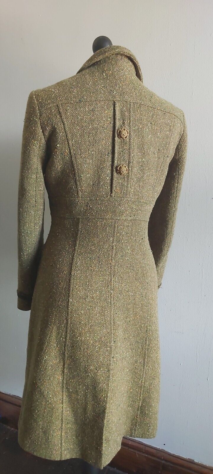 Tara Jarmon Green Wool Tweed Silk Tweed  Classic Long Coat 10