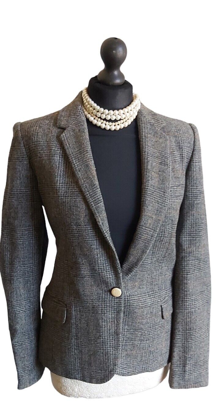 Zara Tweed 100% Wool Jacket Womens  Wool Country Hacking Blazer Size L