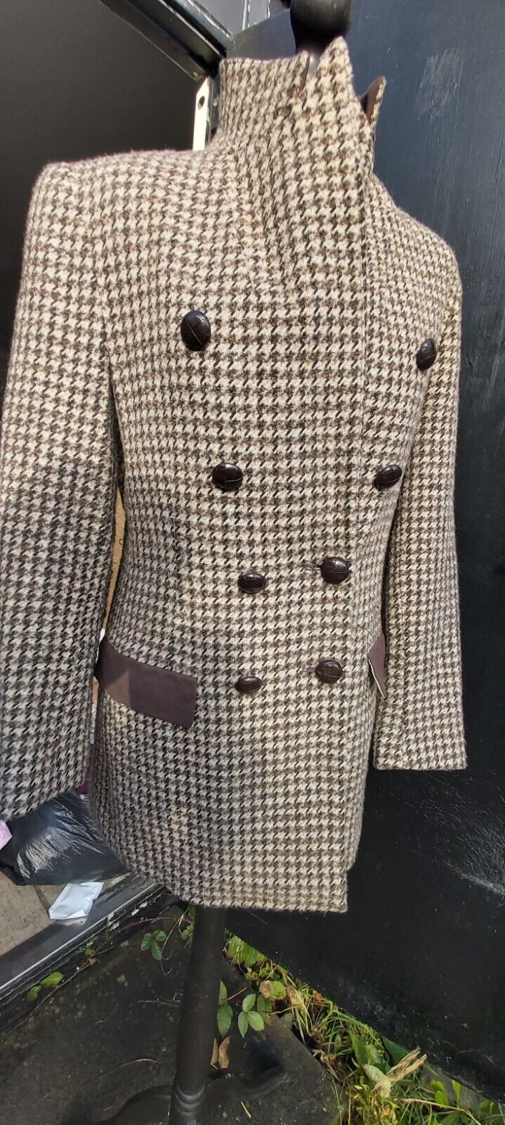 Ladies Vintage Brown Wool Tweed Jacket, Double Breasted UK Size 10