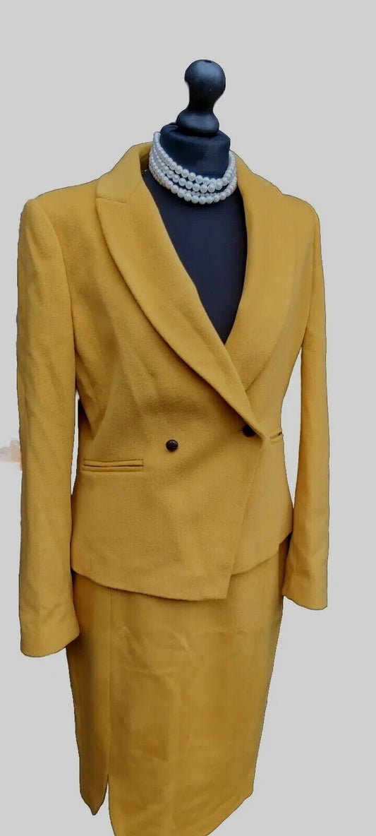 Hobbs mustard wool skirt suit 12 double breasted jacket and high waisted skirt