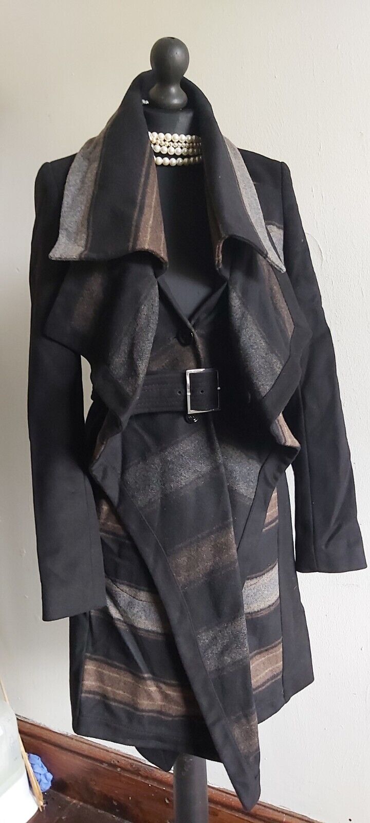 Karen Millen Wool Cashmere Black Long Coat With Belt Size 10