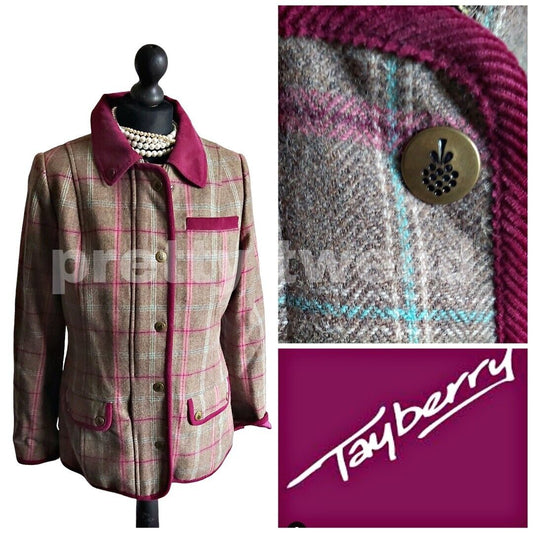 Ladies Tayberry Tweed Field Coat Burgundy Wool Country Jacket Fieldcoat Size 12