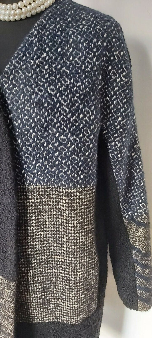 Ladies  Jigsaw Wool & Alpaca Mohair Tweed  Check Long Coat  UK Size S