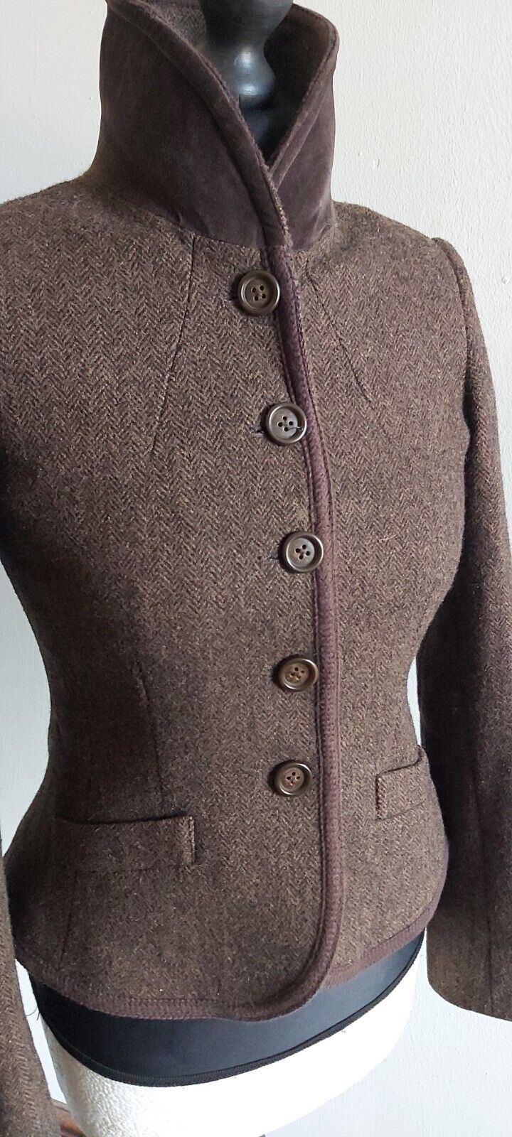 Ladies Joules 100% Wool  Harringbone Tweed brown Jacket SIZE 8