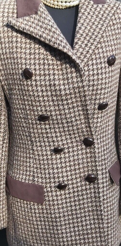 Ladies Vintage Brown Wool Tweed Jacket, Double Breasted UK Size 10